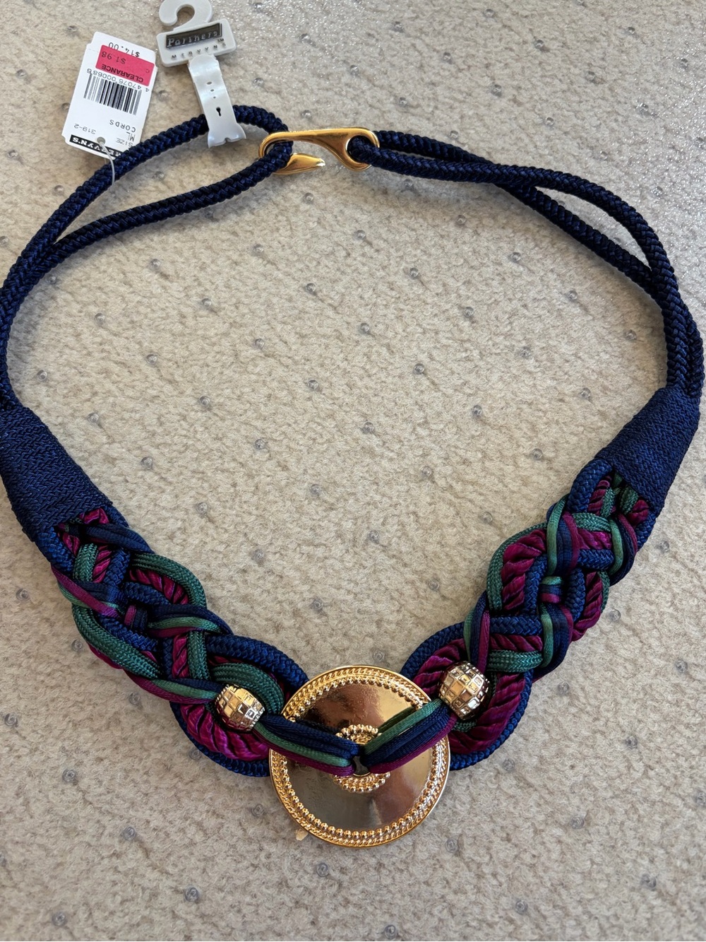 VTG 80s Partners Mervyns Shiny Sun Cord Medallion Belt Navy M/L NWT